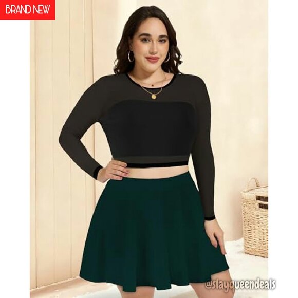 Plus Size Pleated Mini Skirt High Waisted Flowy Summer Casual - Picture 6 of 8